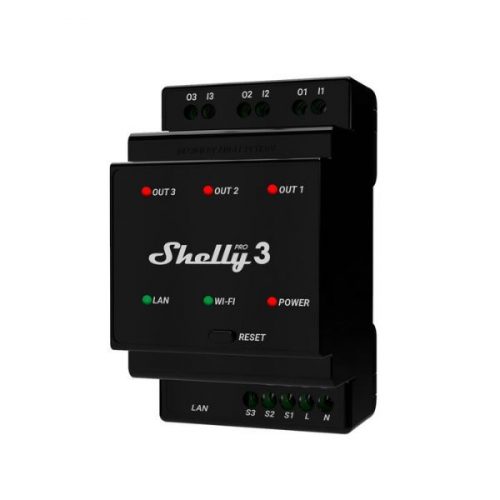 Shelly PRO 3 WiFi + Ethernet 3-gang smart relay switch with DIN-rail support