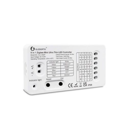 Gledopto GL-C-002P (6A), Zigbee Pro 5-in-1 Mini Ultra Thin LED controller (Zigbee+RF) 5V-24V DC, 6A