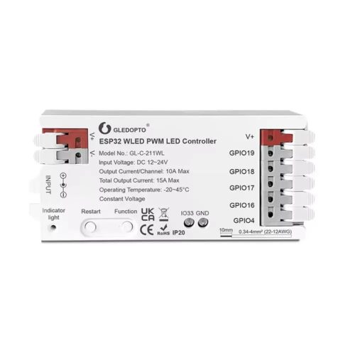 Gledopto GL-C-211WL smart Wi-Fi PWM WLED controller for analogue (RGB, RGBW, RGBCCT, CCT, single-color) LED strips