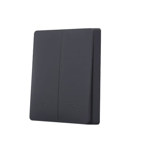 SmartWise BRFB2, a 2-button wireless RF wall switch, with black front panel