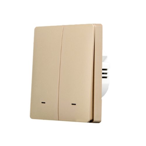 SmartWise BRGD2, a 2-button wireless RF wall switch, with gold colour front panel