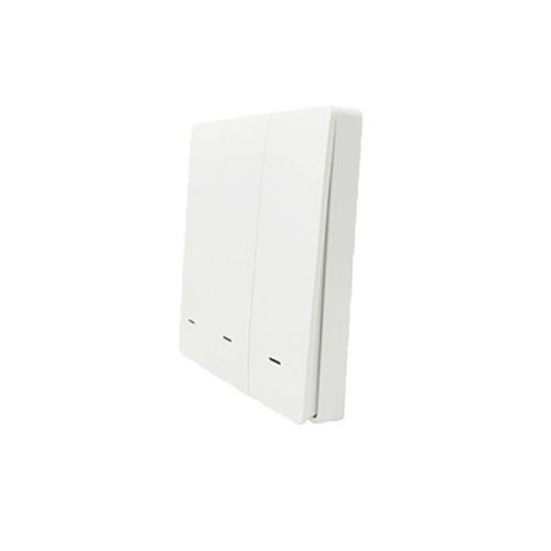 SmartWise BRFW3, a 3-button wireless RF wall switch, with white front panel