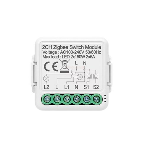 SmartWise Zigbee 230V 2L, two gang relay (live--only) with switch input (eWeLink and Tuya compatible) (R2)