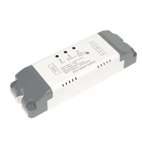 SmartWise 7V-32V 2-gang smart relay (in case), dry contact, momentary switch, eWeLink / Sonoff compatible, Wi-Fi + RF