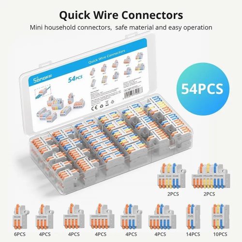 Sonoff D1-2 Quick Wire Splicing Connector Splitter (with 10 types, 54 pcs kit)