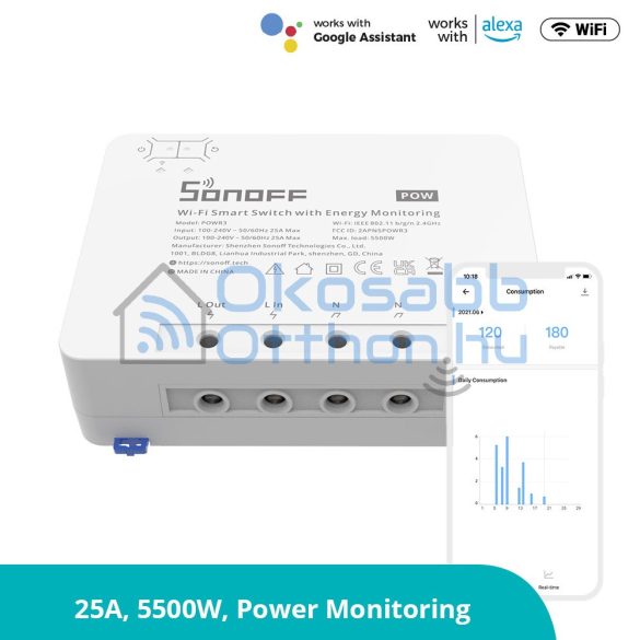 Sonoff POWR3 high capacity (25A / 5500W) WiFi smart relay switch, with  power meter - eWelink Store